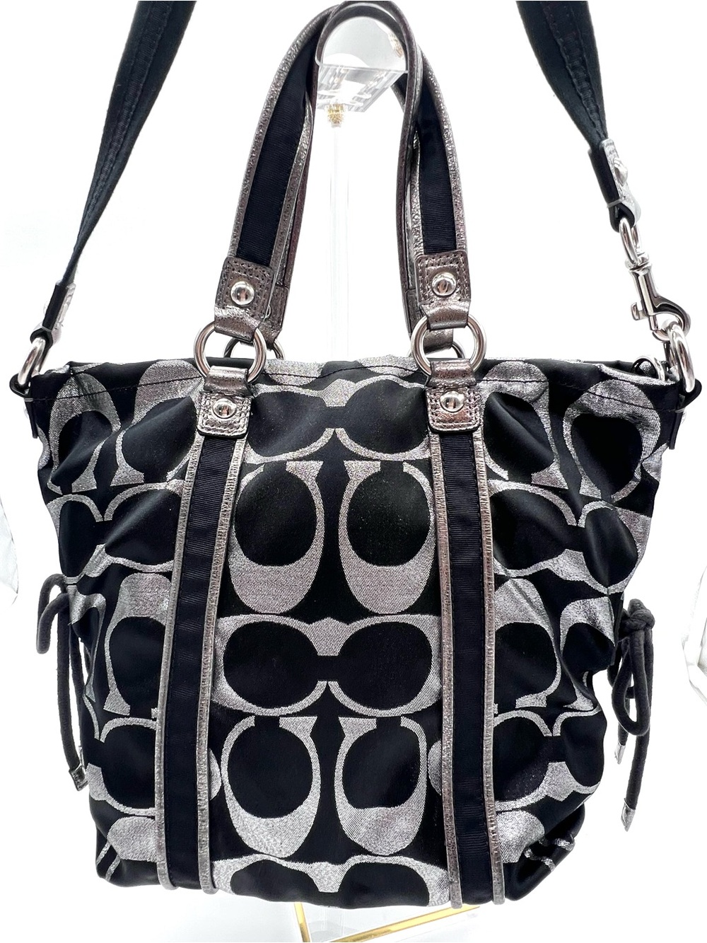 Coach Poppy Glam Tote 2009 Signature Black Silver w/original Hangtags MSRP $358 - Picture 5 of 16